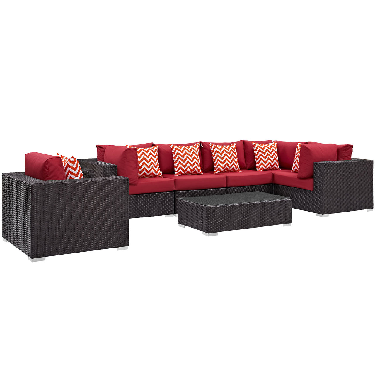 Convene 7 Piece Outdoor Patio Sectional Set, Espresso & Red