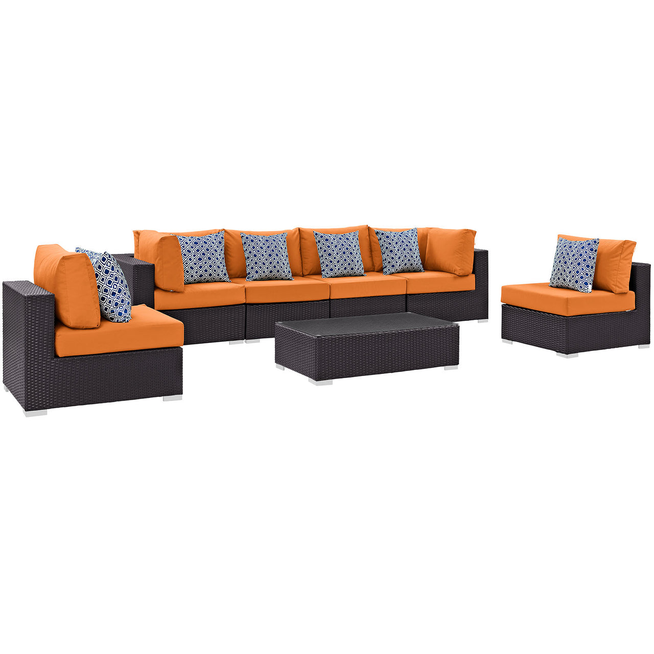 Convene 7 Piece Outdoor Patio Sectional Set, Espresso & Orange