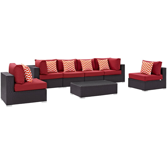 Conversation 7-Piece Alfresco Sectional Set, Espresso & Red