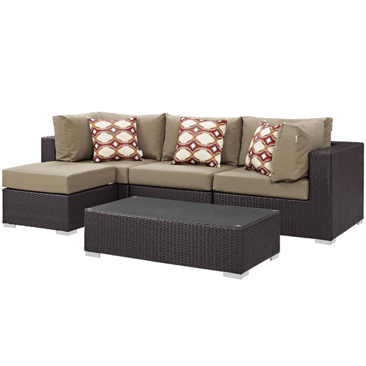 Conversation 5-Piece Alfresco Sectional Set, Espresso & Mocha