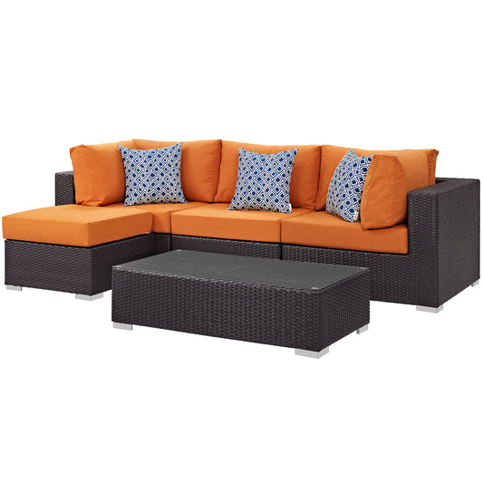 Conversation 5-Piece Alfresco Sectional Set, Espresso & Orange