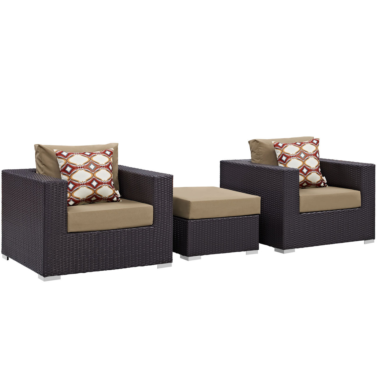 Convene 3 Piece Outdoor Patio Sofa Set, Espresso & Mocha