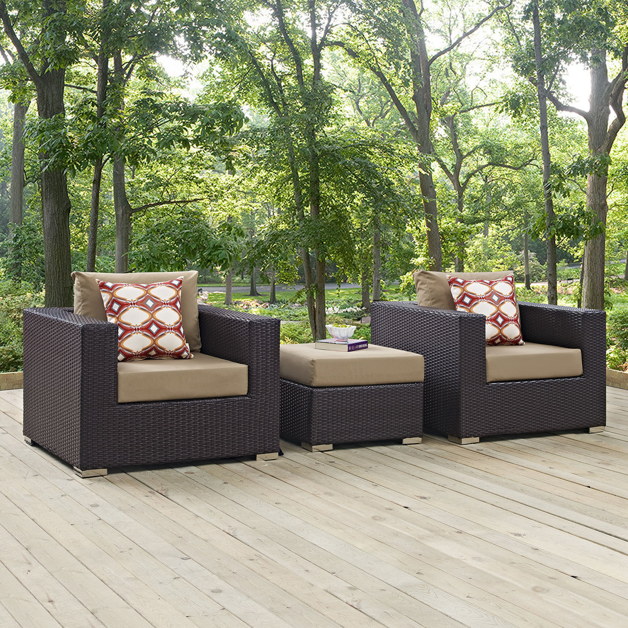 Convene 3 Piece Outdoor Patio Sofa Set, Espresso & Mocha