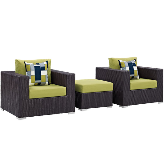 Conversation 3-Piece Alfresco Sofa Set, Espresso & Peridot