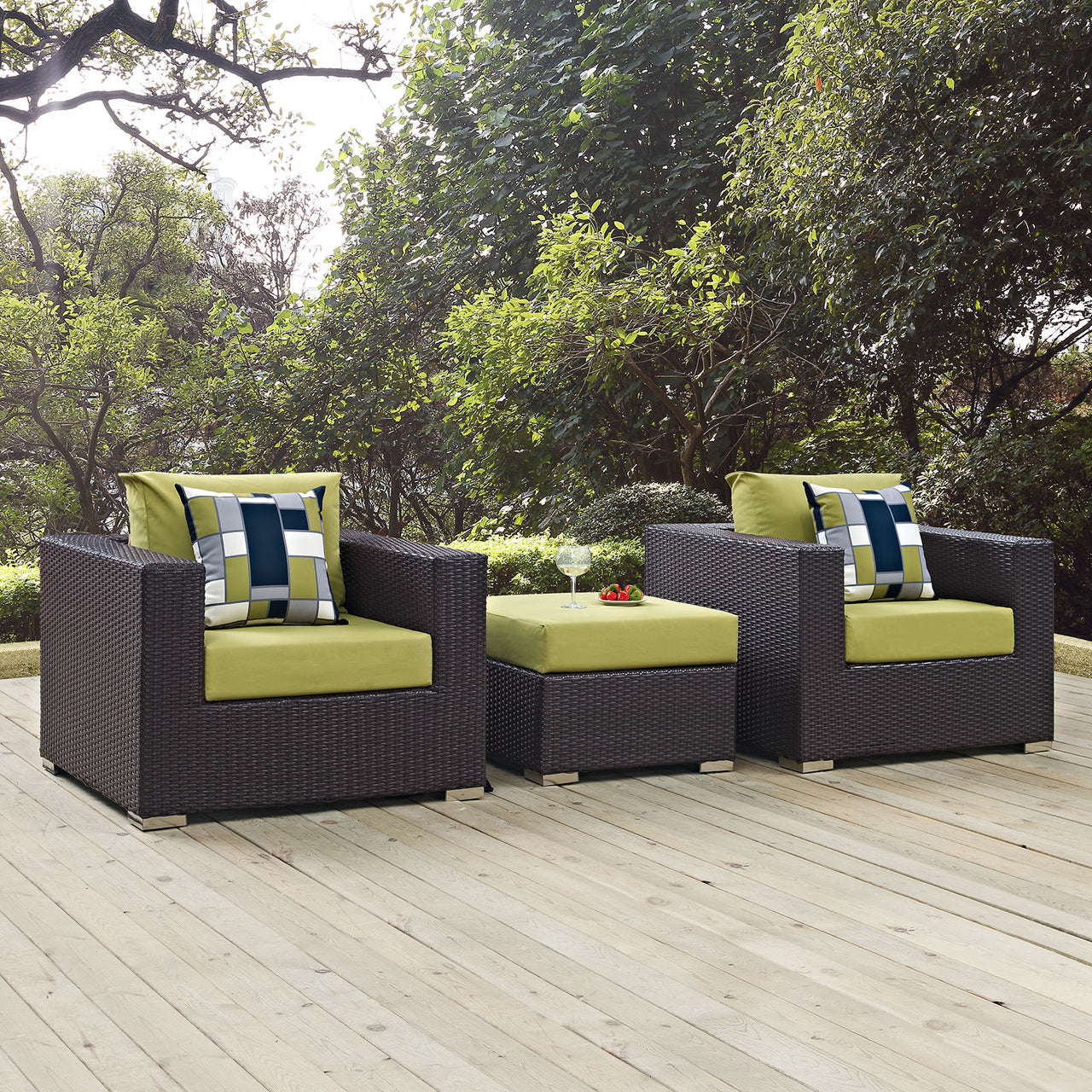 Conversation 3-Piece Alfresco Sofa Set, Espresso & Peridot