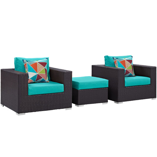 Conversation 3-Piece Alfresco Sofa Set, Espresso & Turquoise
