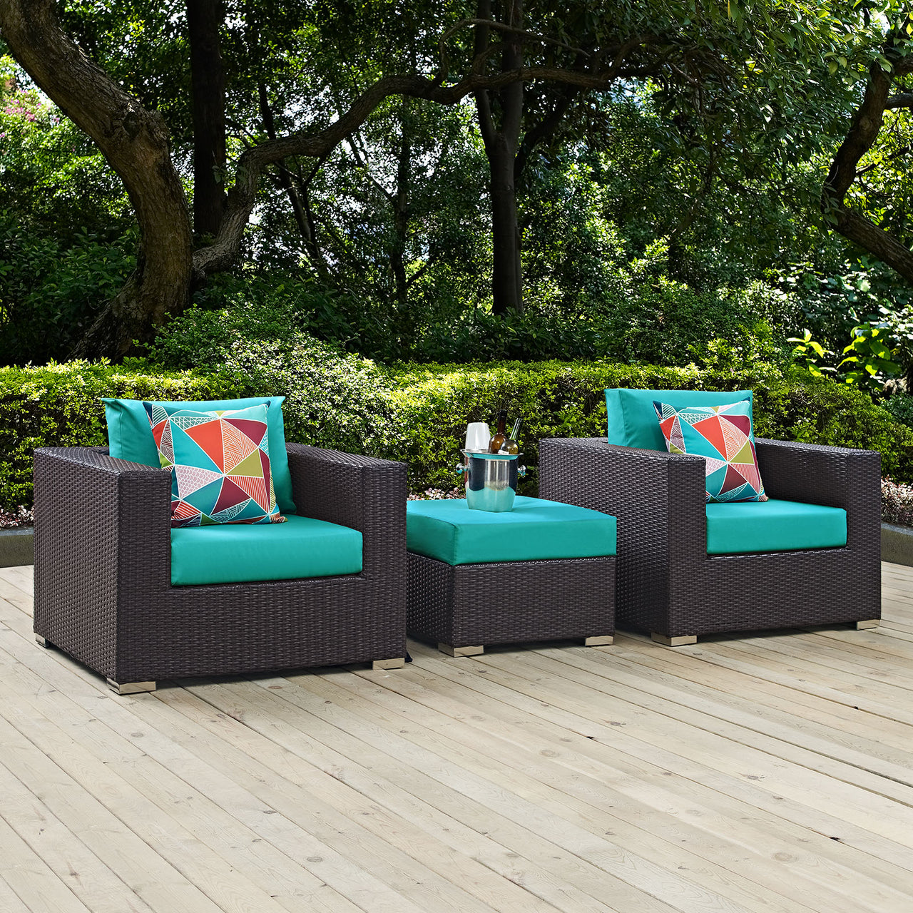 Conversation 3-Piece Alfresco Sofa Set, Espresso & Turquoise