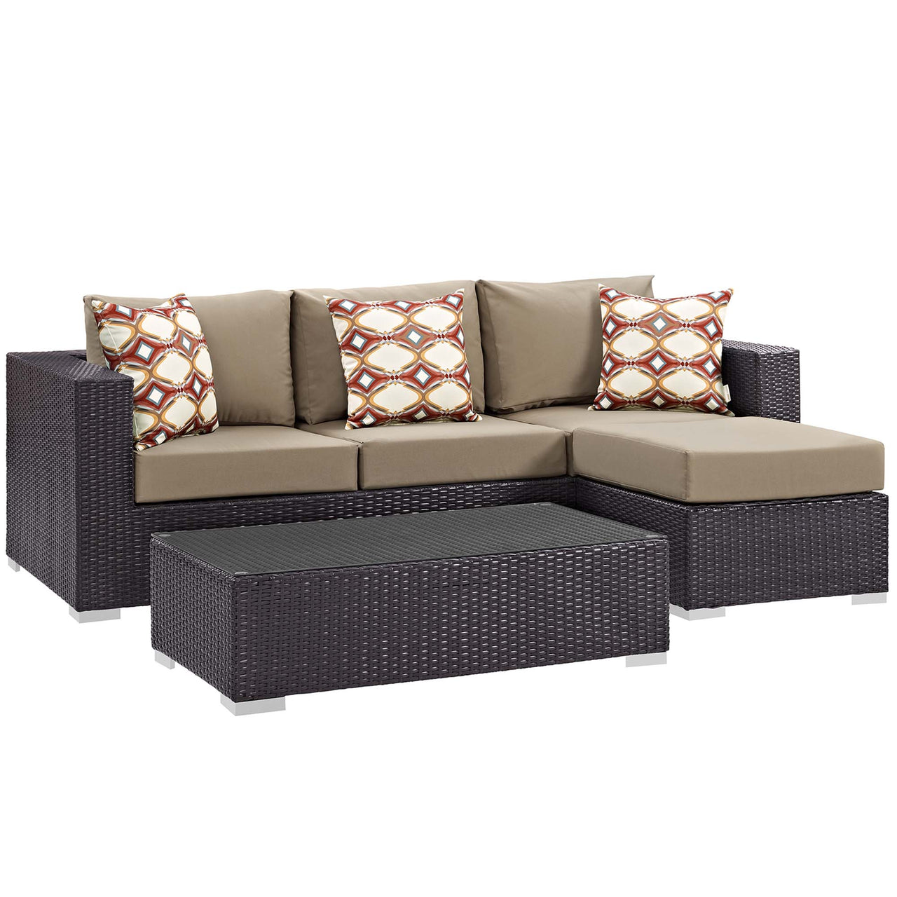 Convene 3 Piece Outdoor Patio Sectional, Espresso & Mocha