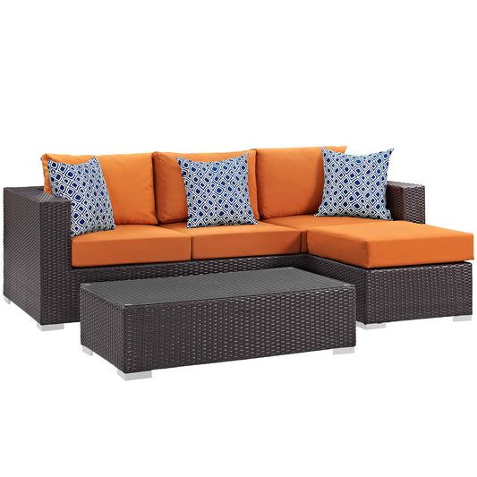 Conversation 3-Piece Alfresco Sectional, Espresso & Orange