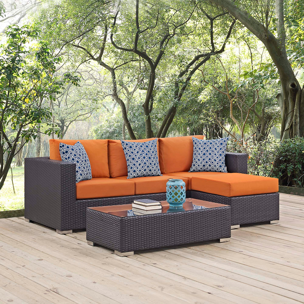 Conversation 3-Piece Alfresco Sectional, Espresso & Orange