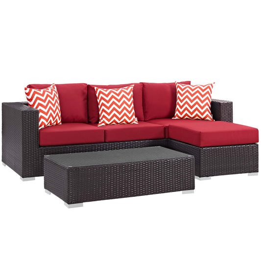 Conversation 3-Piece Alfresco Sectional, Espresso & Red