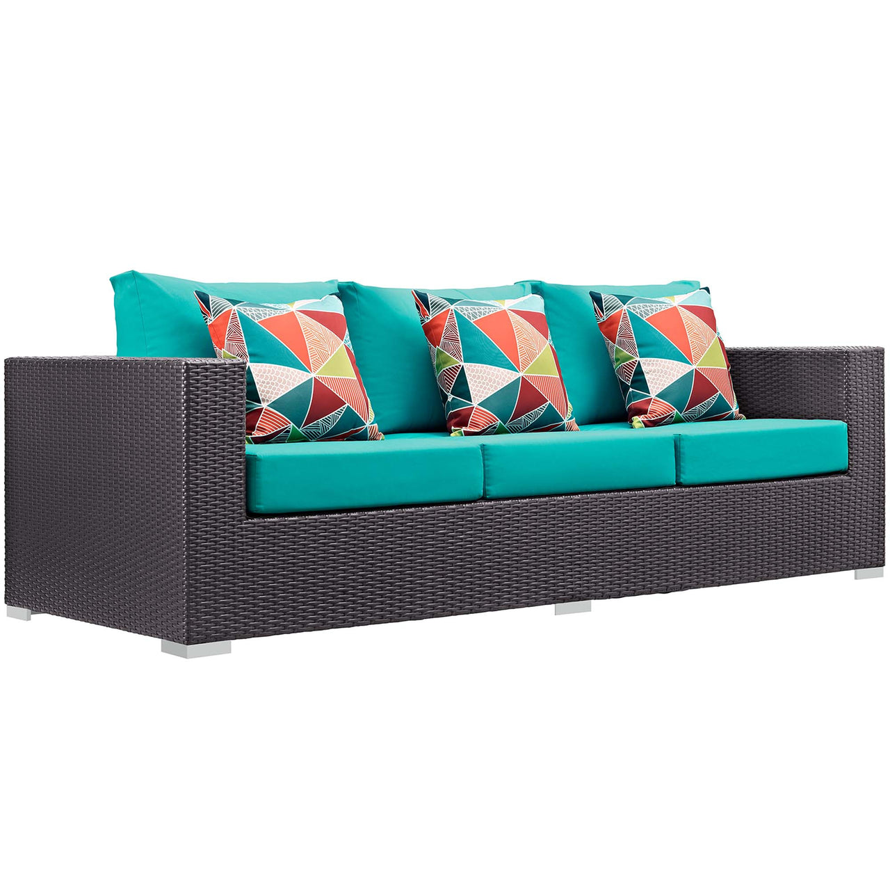 Convene 3 Piece Outdoor Patio Sectional, Espresso & Turquoise
