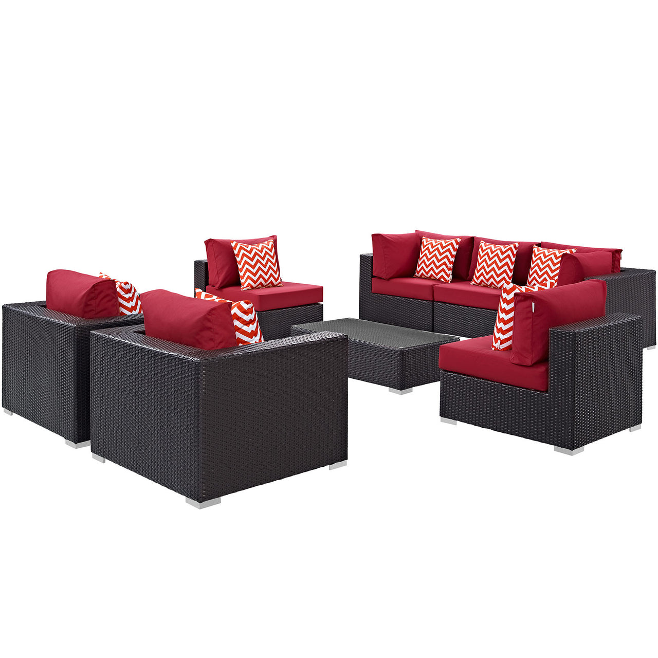 Convene 8 Piece Outdoor Patio Sectional Set, Espresso & Red