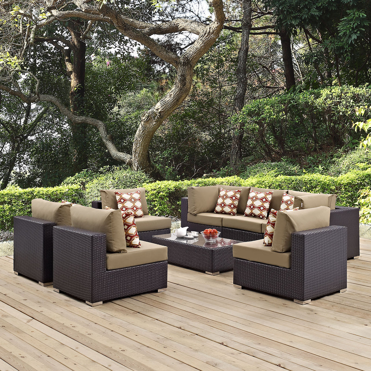 Conversation 8-Piece Alfresco Sectional Set, Espresso & Mocha