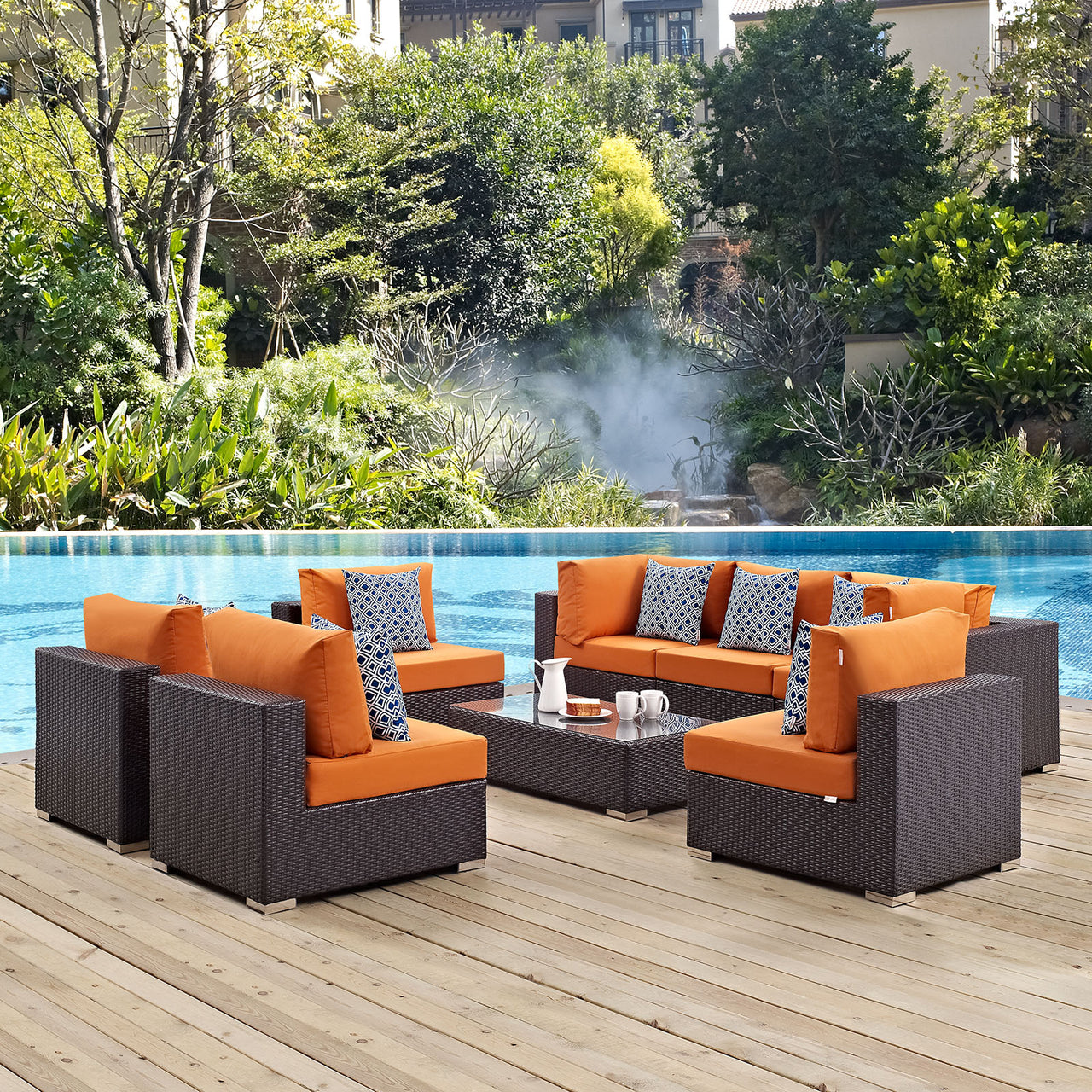 Conversation 8-Piece Alfresco Sectional Set, Espresso & Orange