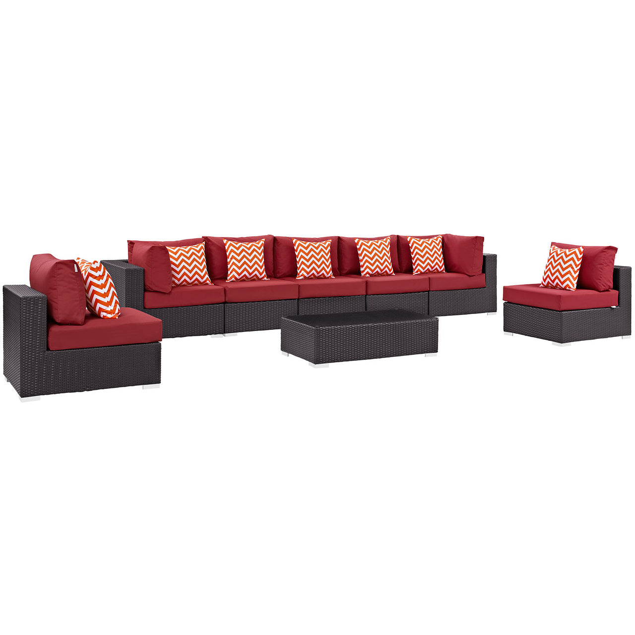 Conversation 8-Piece Alfresco Sectional Set, Espresso & Red