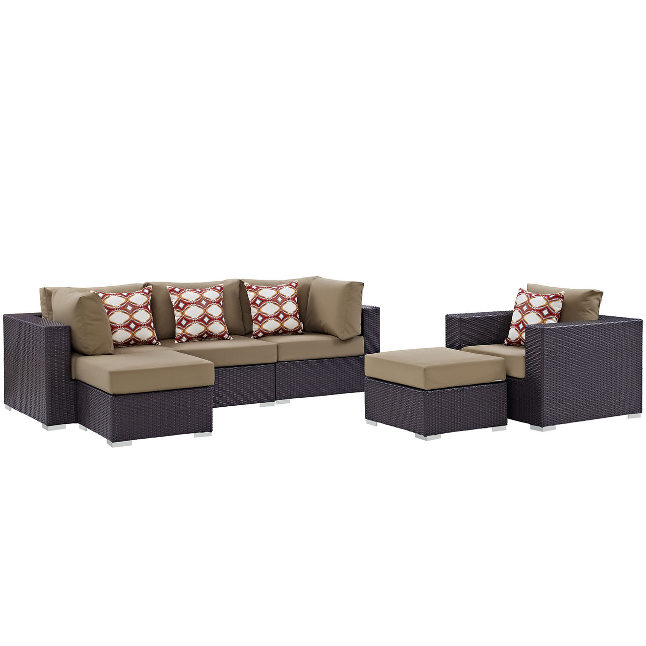 Convene 6 Piece Outdoor Patio Sectional Set, Espresso & Mocha