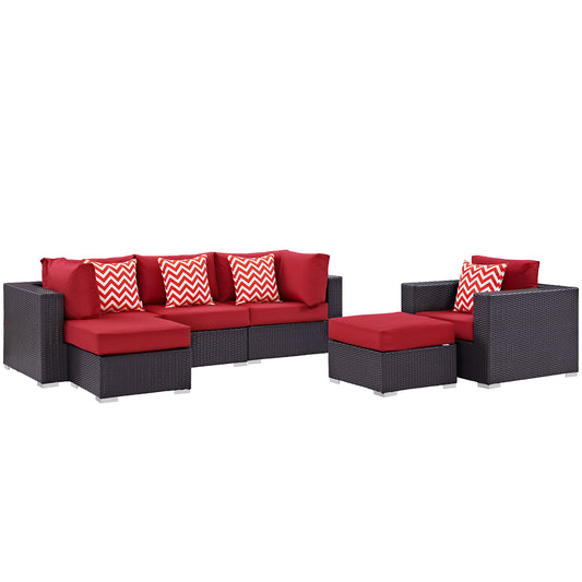 Conversation 6-Piece Alfresco Sectional Set, Espresso & Red