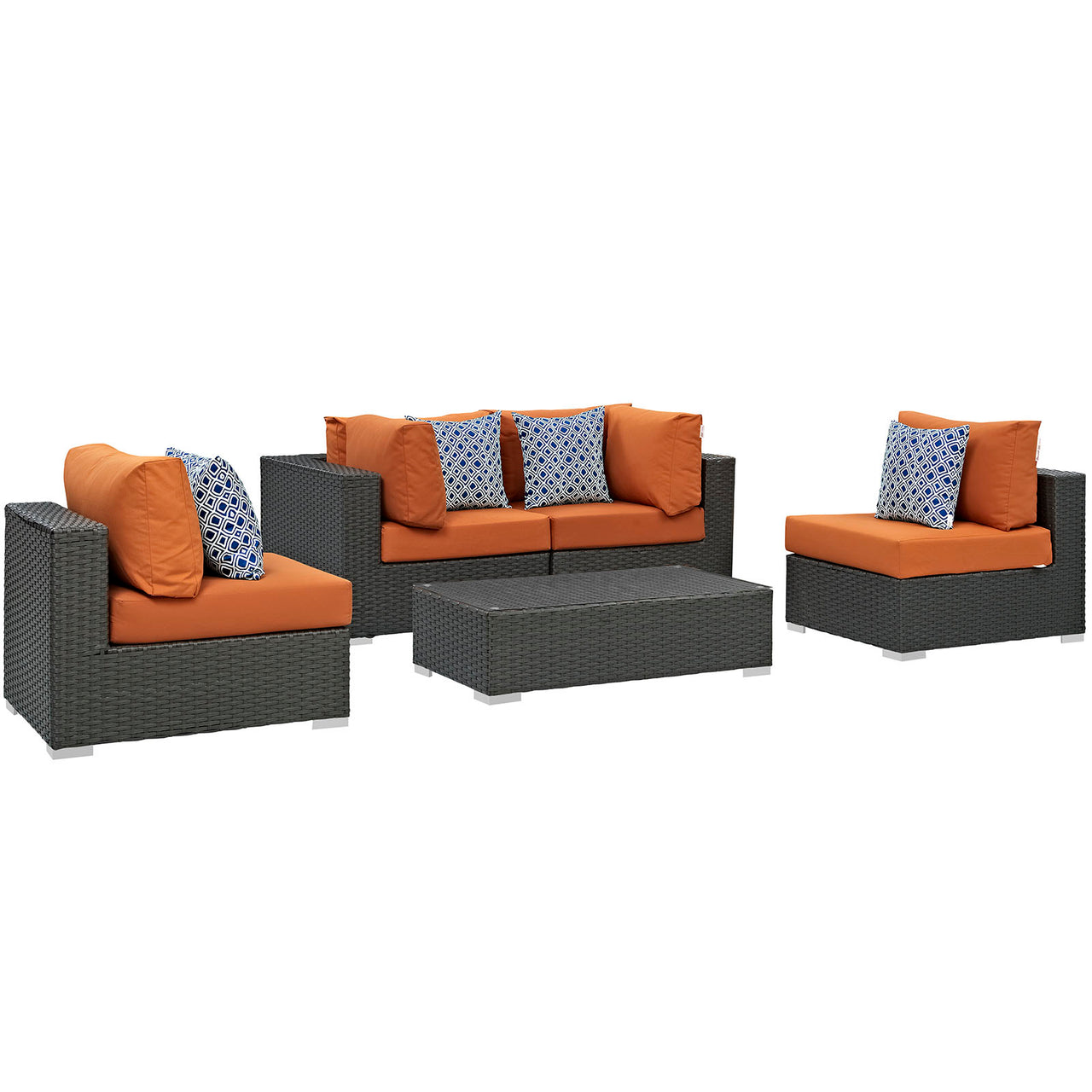 Sojourn 5 Piece Outdoor Patio Sunbrella® Sectional Set, Canvas Tuscan