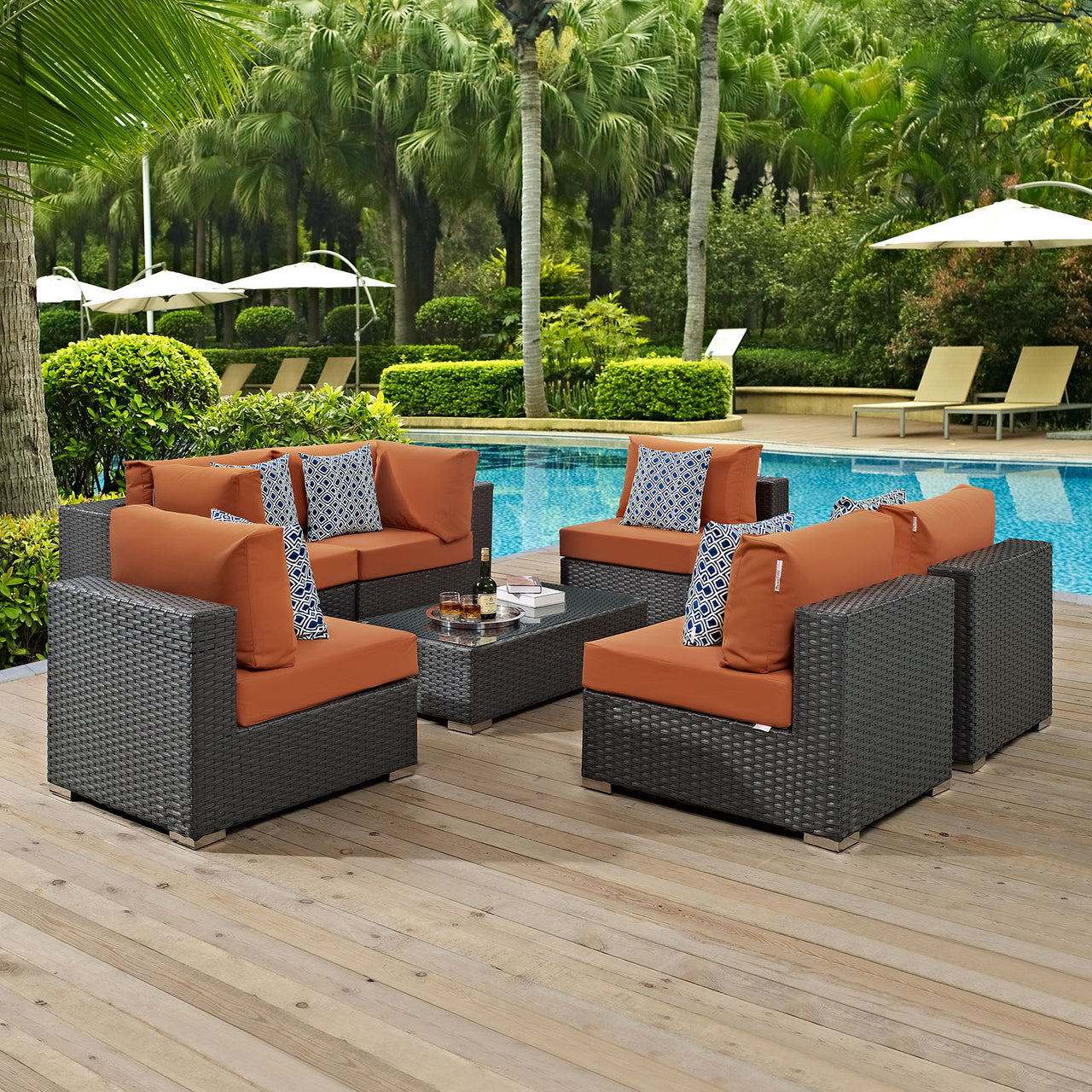 Sojourn 7 Piece Outdoor Patio Sunbrella® Sectional Set, Canvas Tuscan