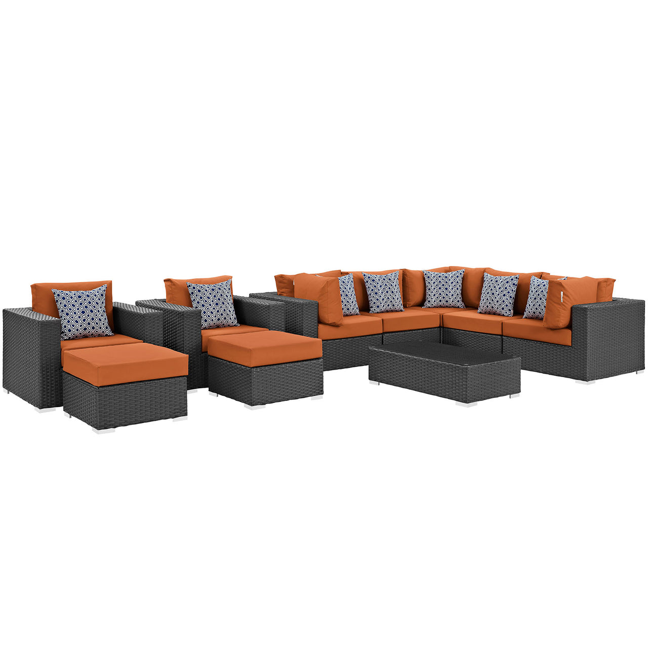 Sojourn 10 Piece Outdoor Patio Sunbrella® Sectional Set, Canvas Tuscan