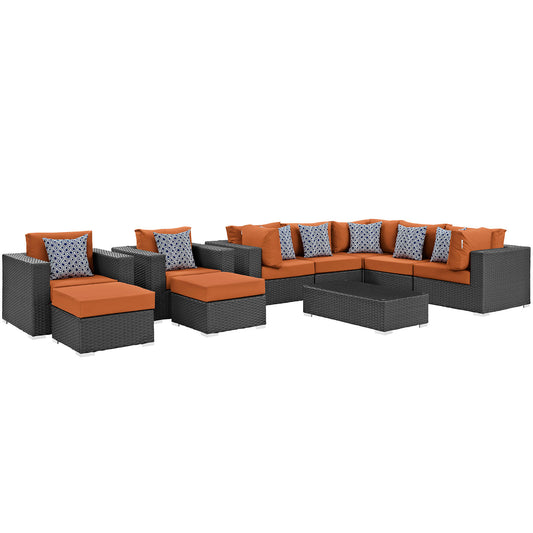 Sojourn 10 Piece Outdoor Patio Sunbrella® Sectional Set, Canvas Tuscan
