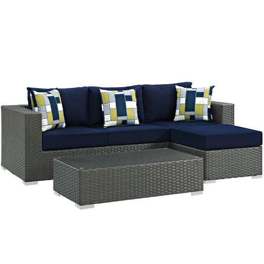 Soul Journey 3-Piece Alfresco Sunbrella® Sectional Set, Canvas Navy