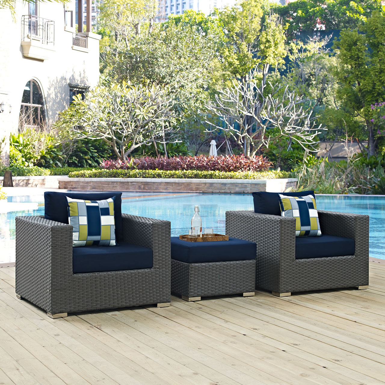 Soul Journey 3-Piece Alfresco Sunbrella® Sectional Set, Canvas Navy
