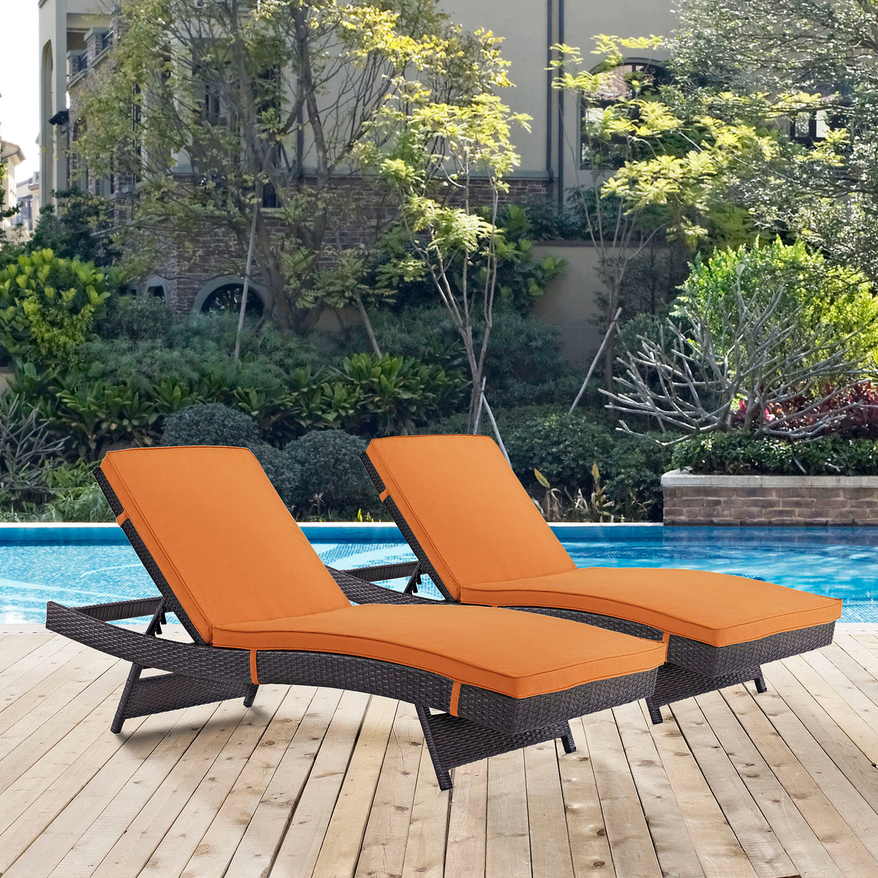 Conversation Alfresco Chaise Set of 2, Espresso & Orange