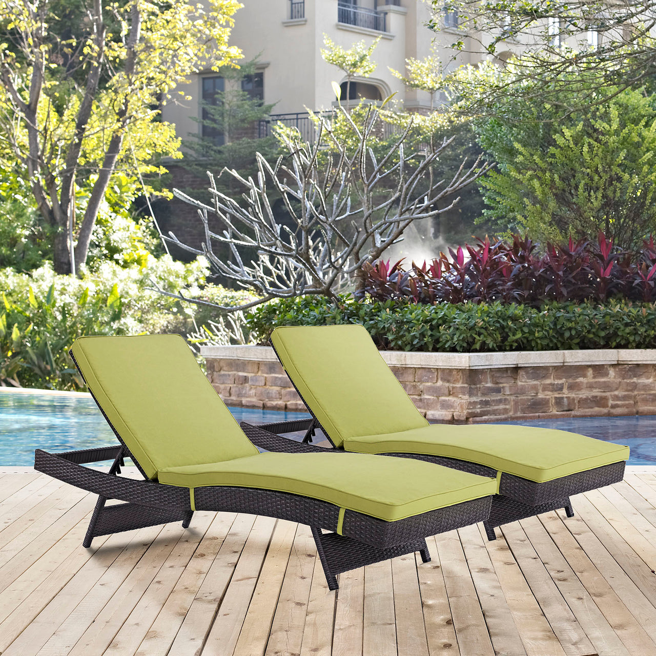 Conversation Alfresco Chaise Set of 2, Espresso & Peridot