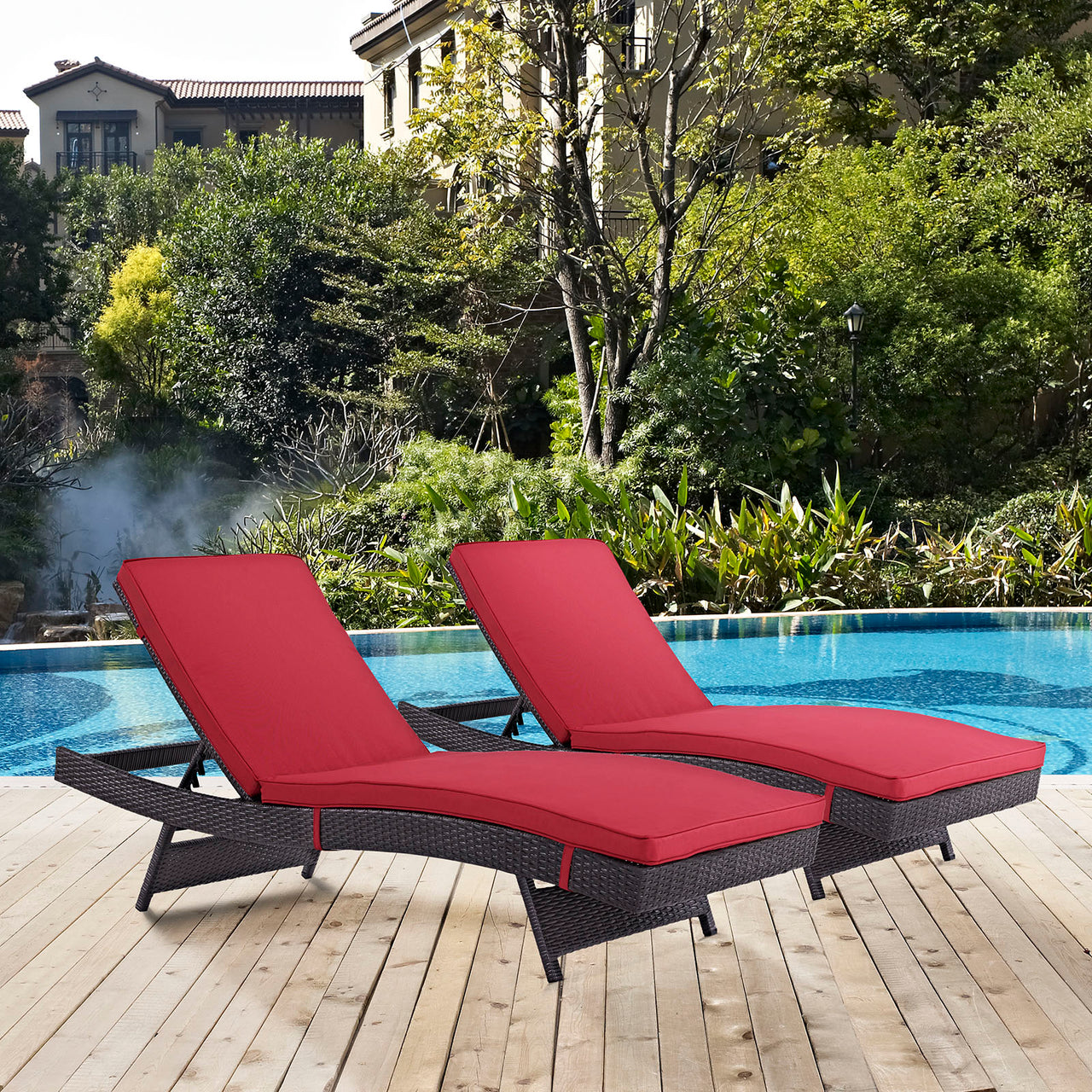 Conversation Alfresco Chaise Set of 2, Espresso & Red