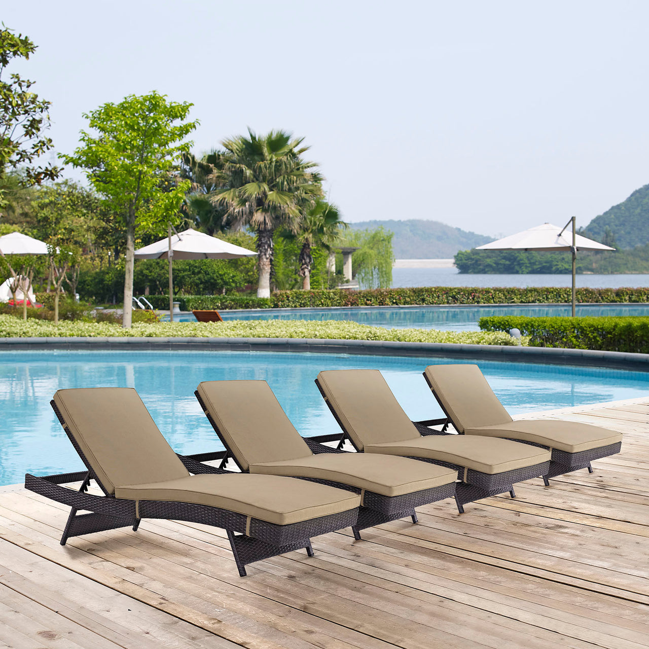 Conversation Alfresco Chaise Set of 4, Espresso & Mocha
