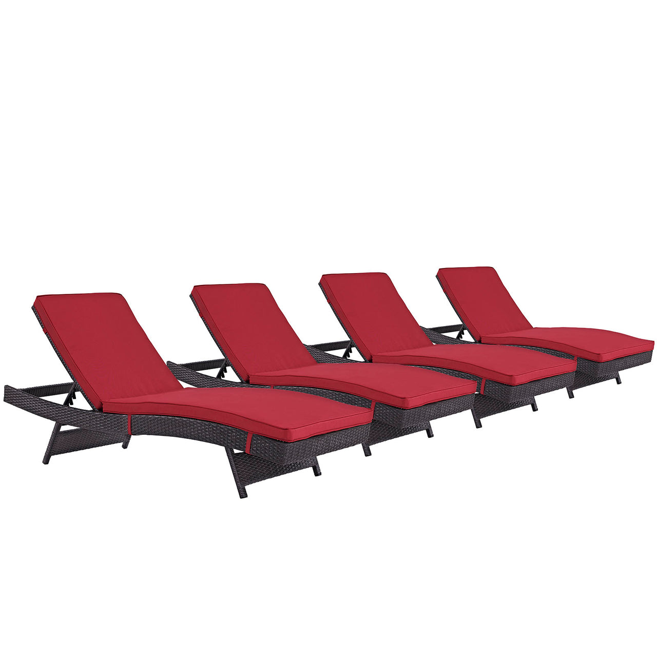 Convene Outdoor Patio Chaise Set of 4, Espresso & Red
