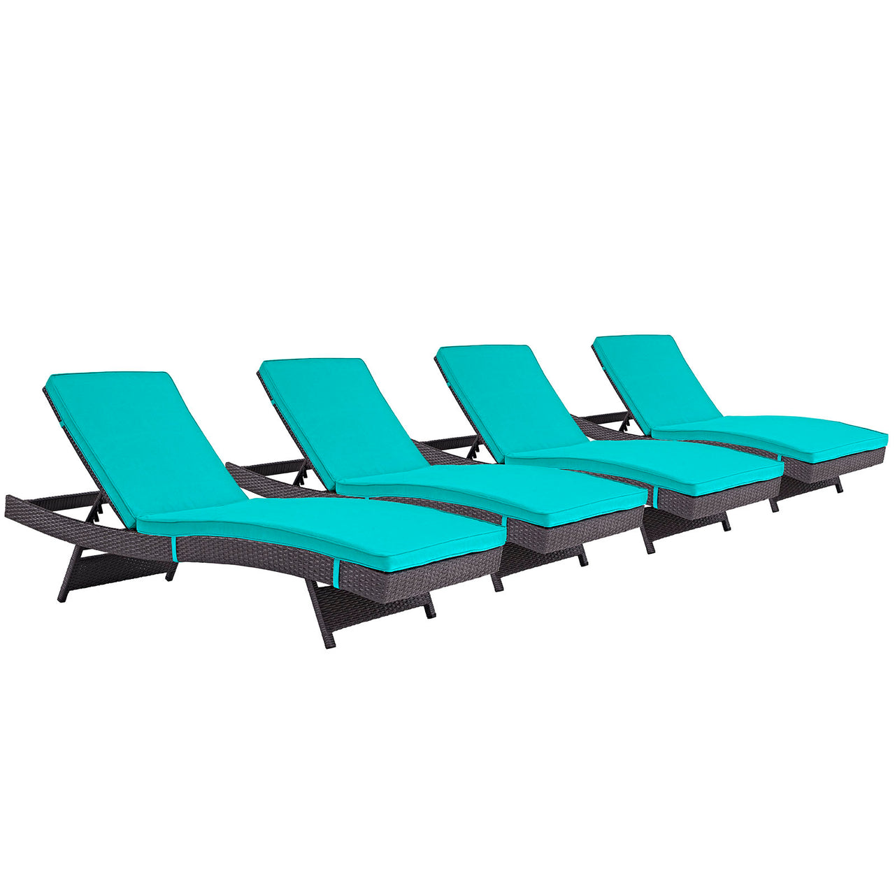 Convene Outdoor Patio Chaise Set of 4, Espresso & Turquoise