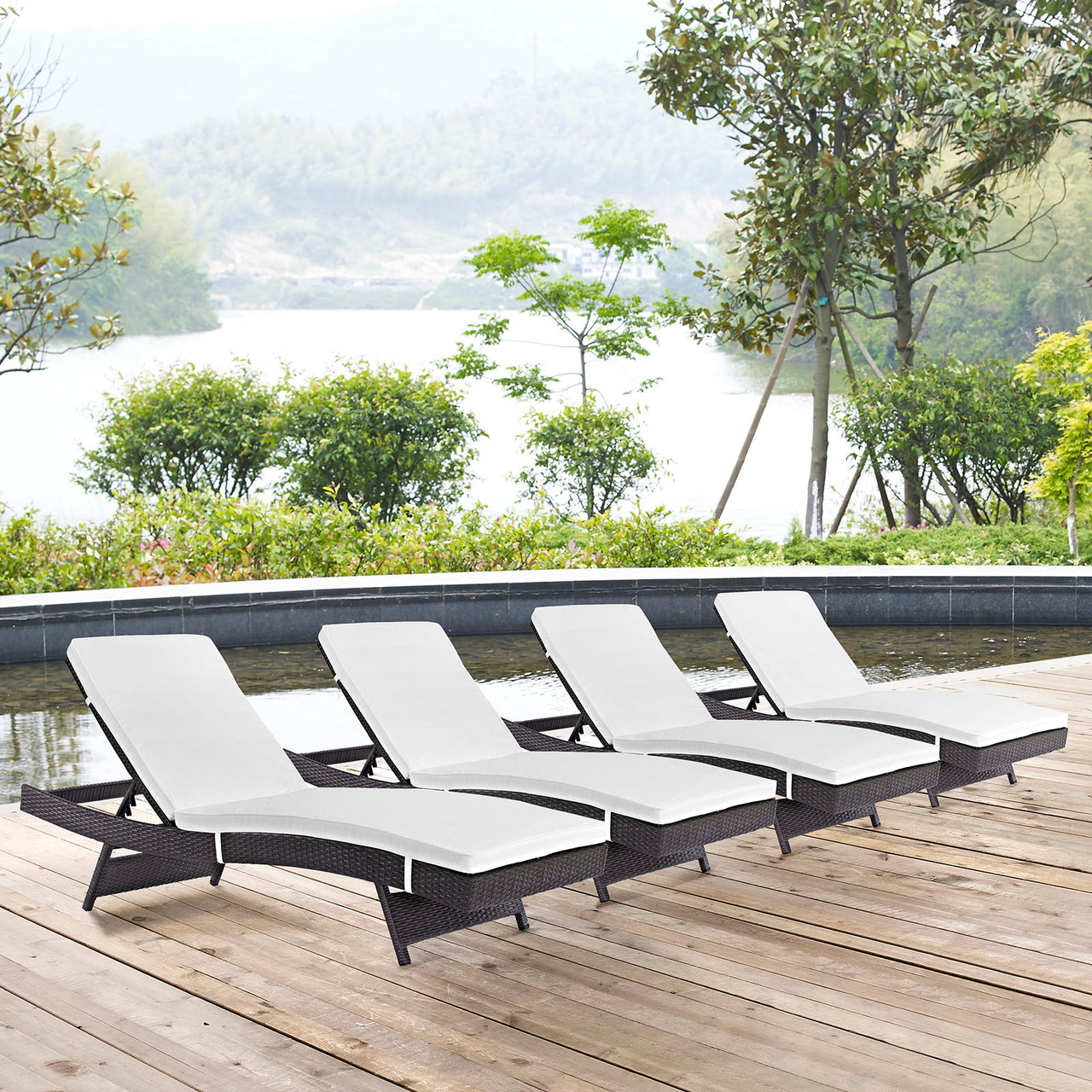 Convene Outdoor Patio Chaise Set of 4, Espresso & White