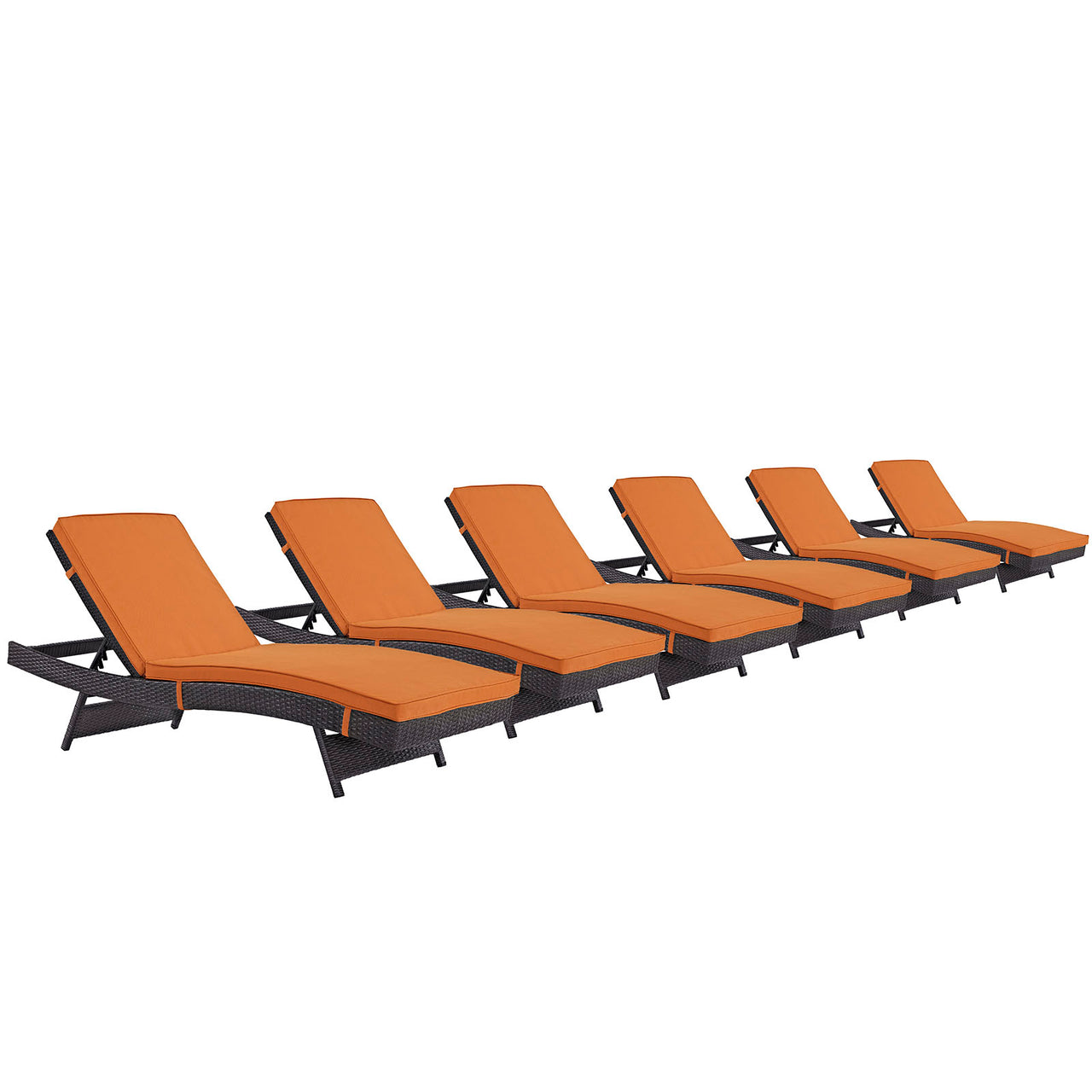 Convene Outdoor Patio Chaise Set of 6, Espresso & Orange
