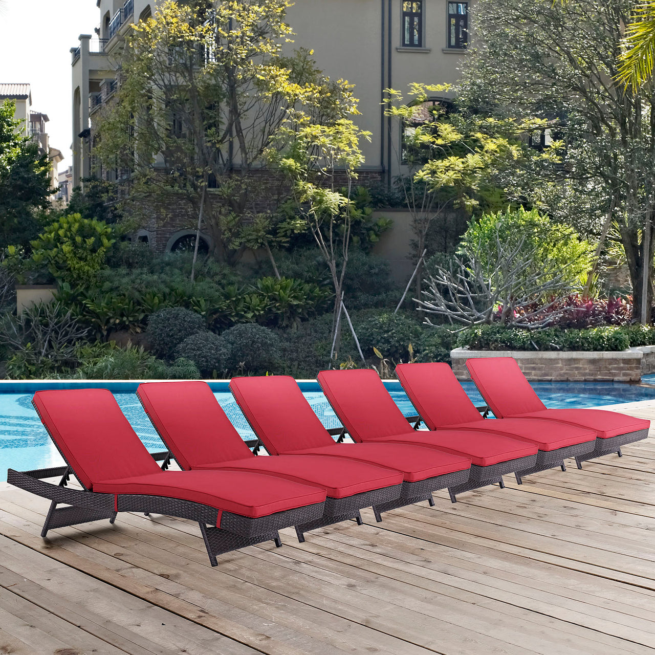 Convene Outdoor Patio Chaise Set of 6, Espresso & Red