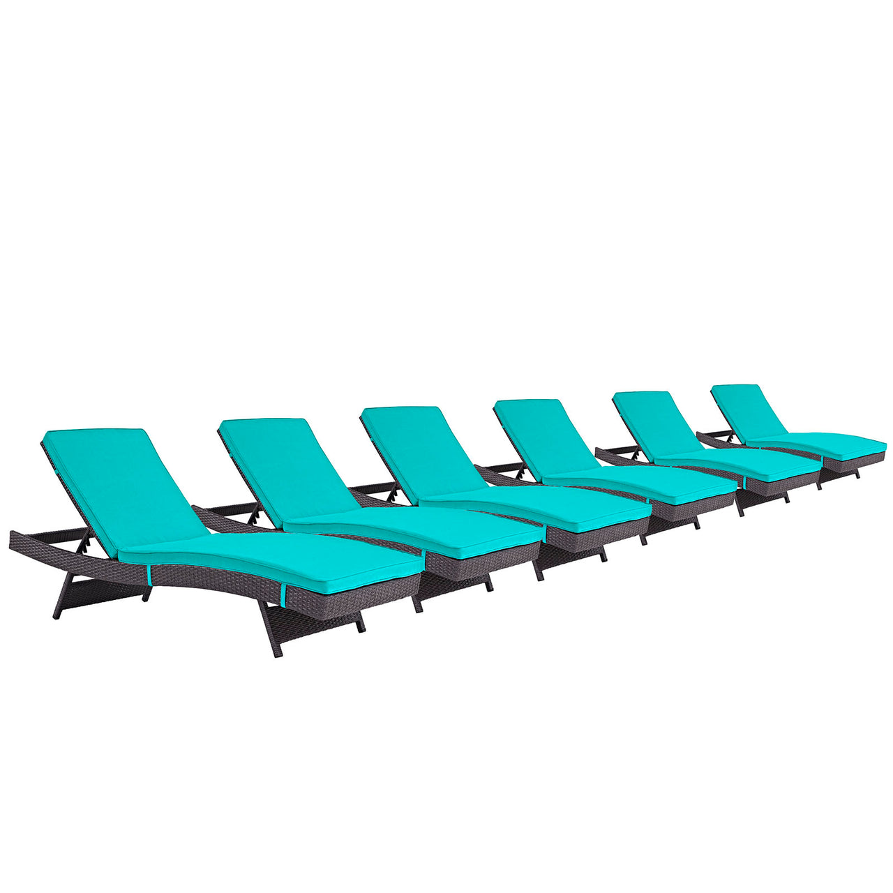 Convene Outdoor Patio Chaise Set of 6, Espresso & Turquoise