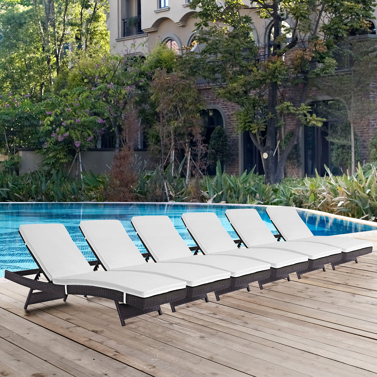 Conversation Alfresco Chaise Set of 6, Espresso & White