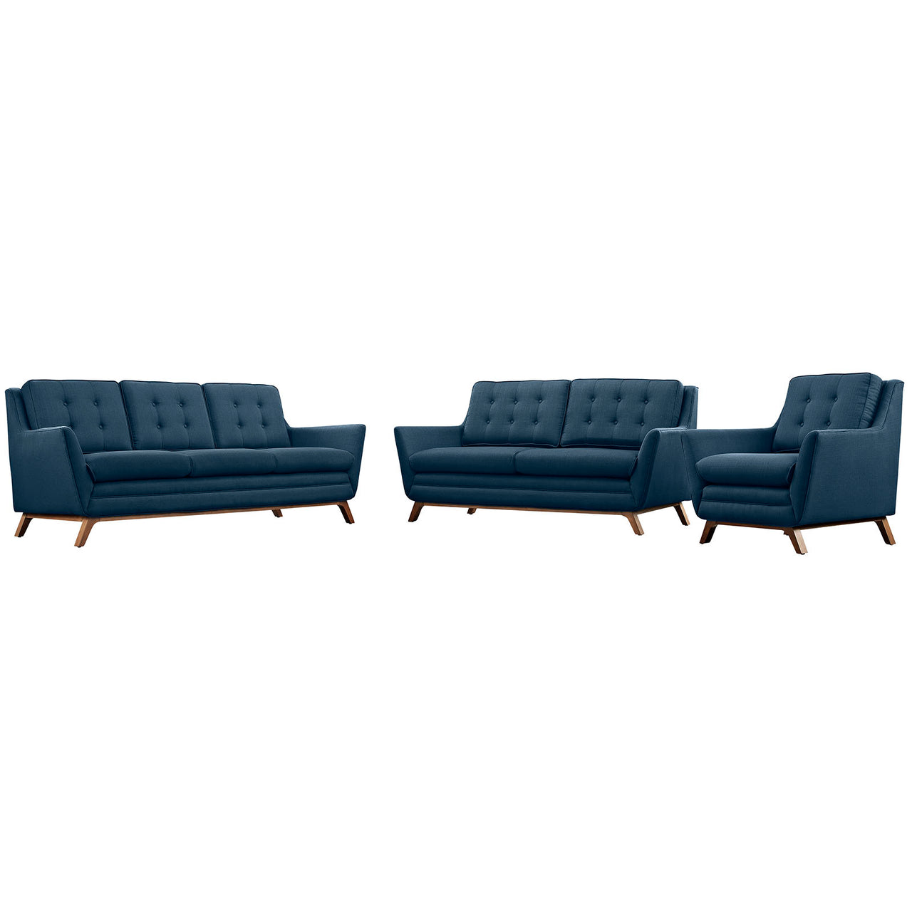 Beguile Upholstered Fabric Living Room Set Set of 3, Azure