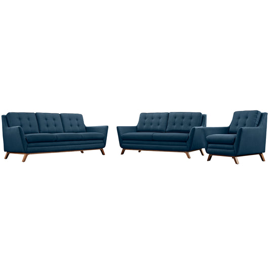 Beguile Upholstered Fabric Living Room Set Set of 3, Azure