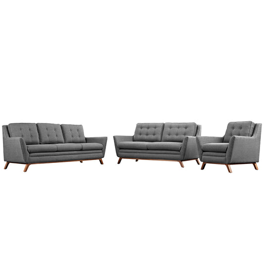 Beguile Upholstered Fabric Living Room Set Set of 3, Gray