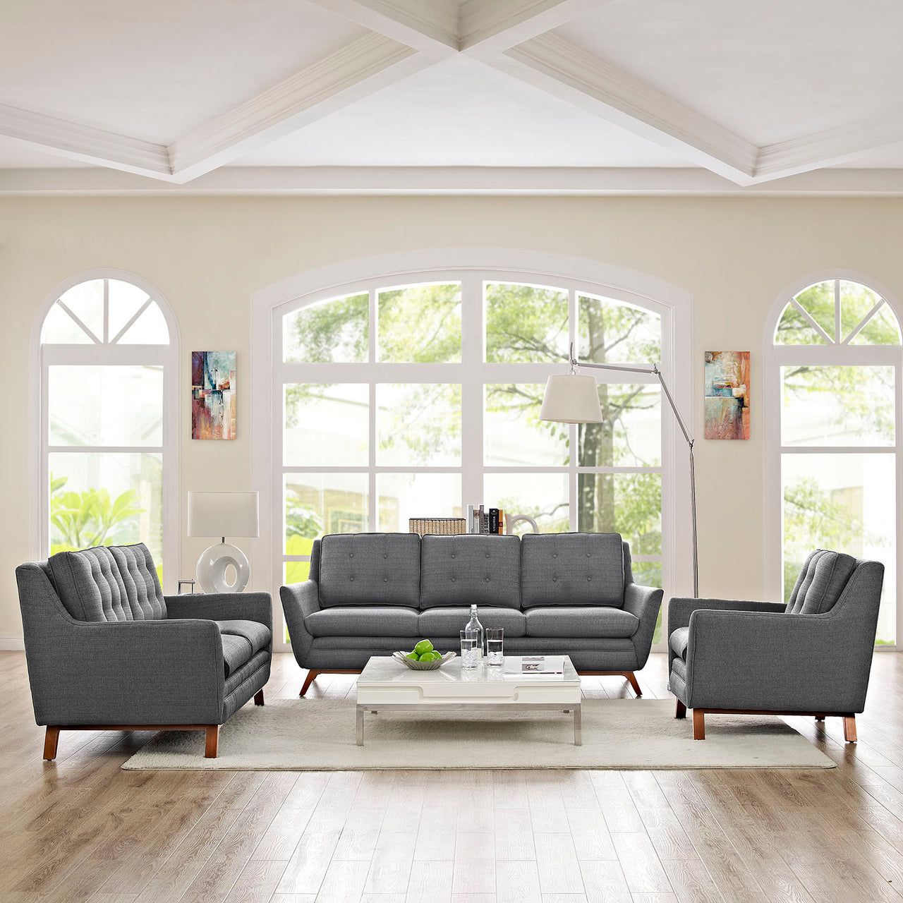 Beguile Upholstered Fabric Living Room Set Set of 3, Gray