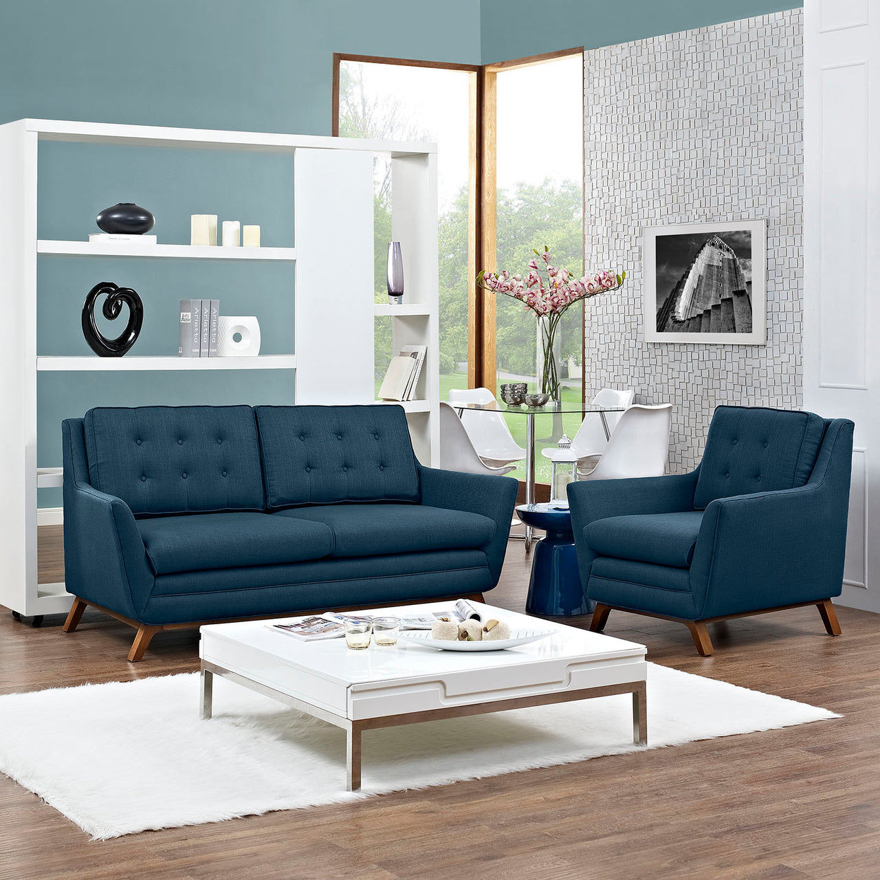 Captivate Fabric Living Room Set of 2, Azure