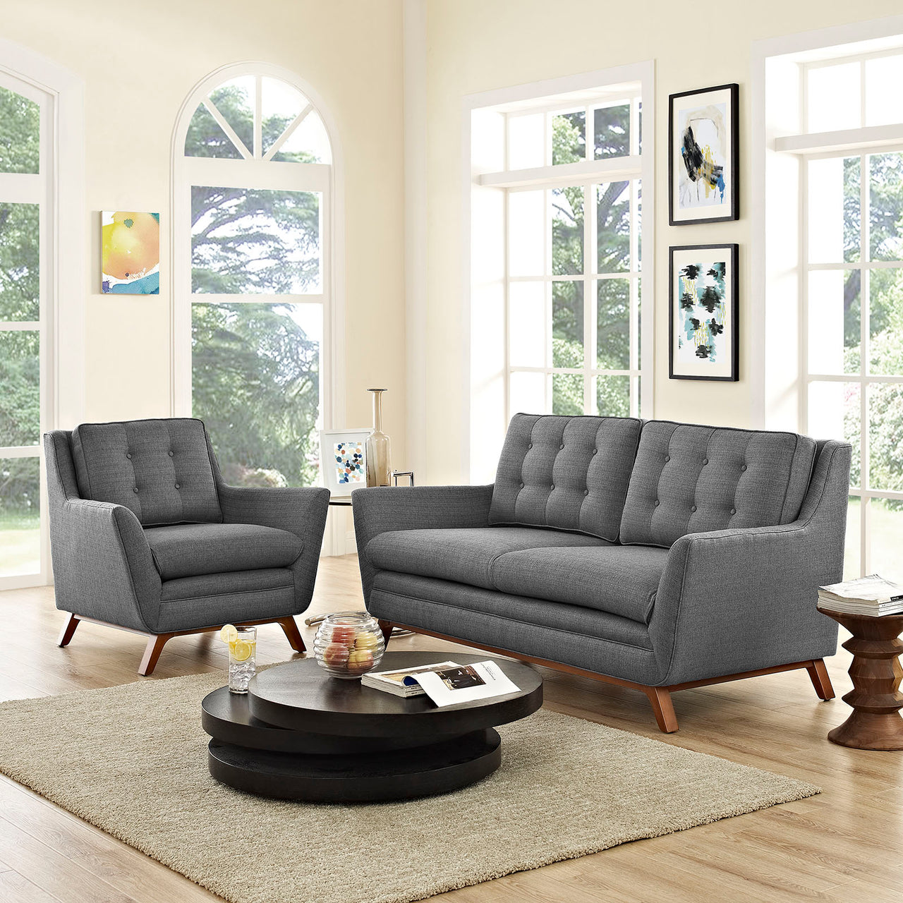 Beguile Upholstered Fabric Living Room Set Set of 2, Gray