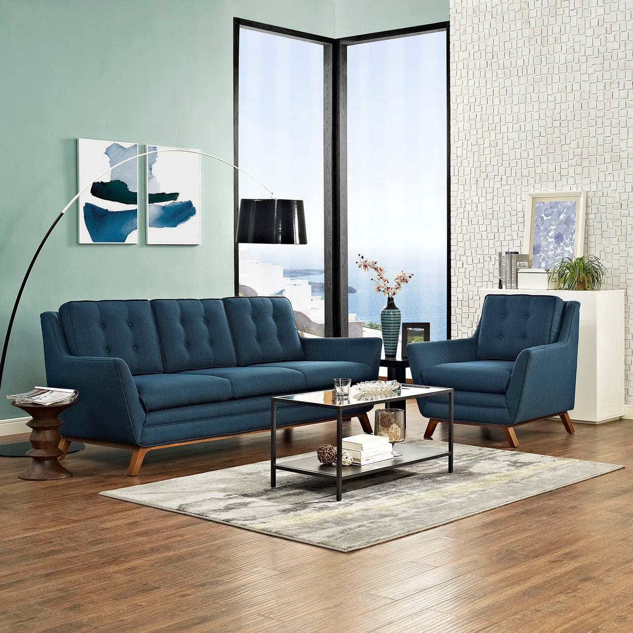 Beguile Upholstered Fabric Living Room Set Set of 2, Azure