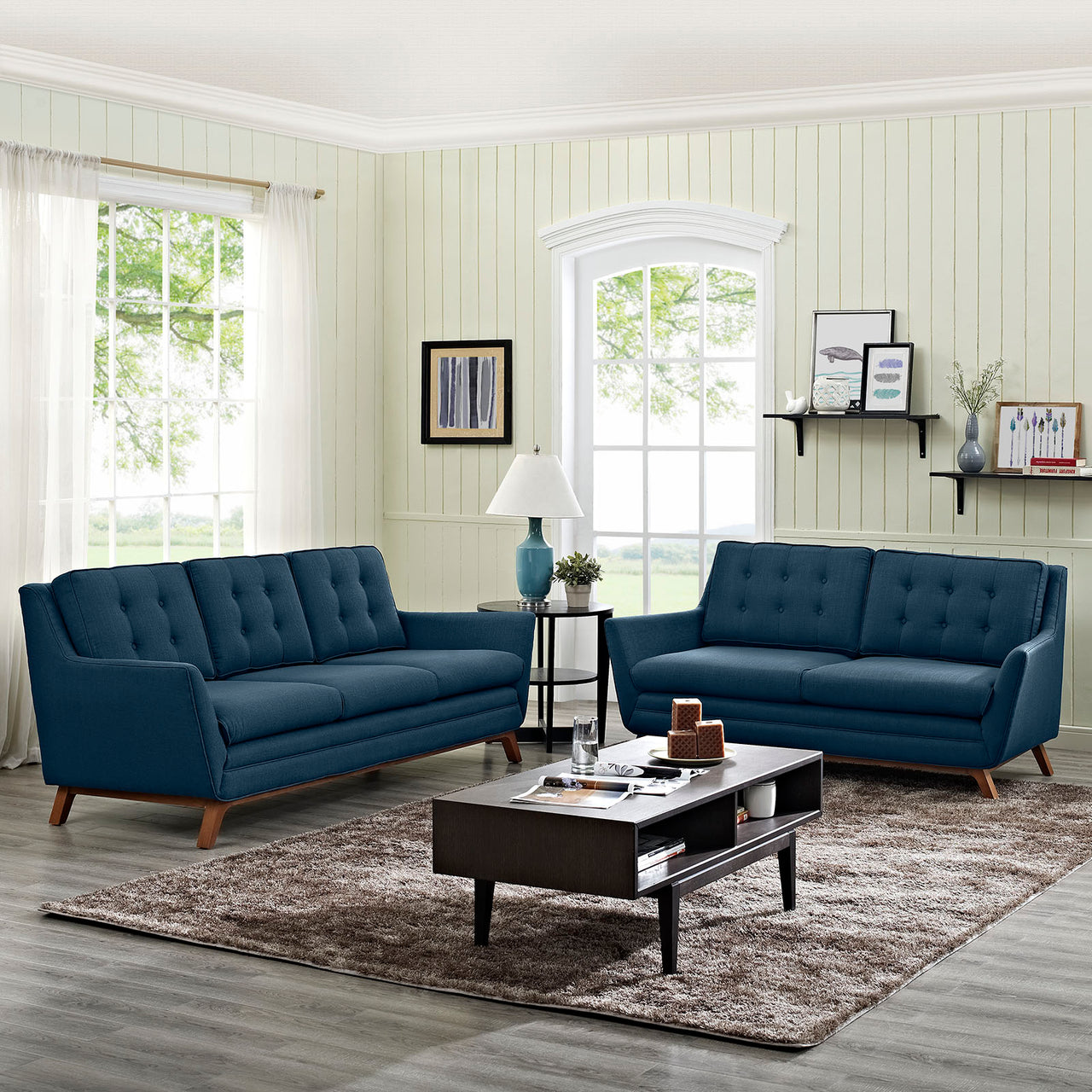 Beguile Upholstered Fabric Living Room Set Set of 2, Azure
