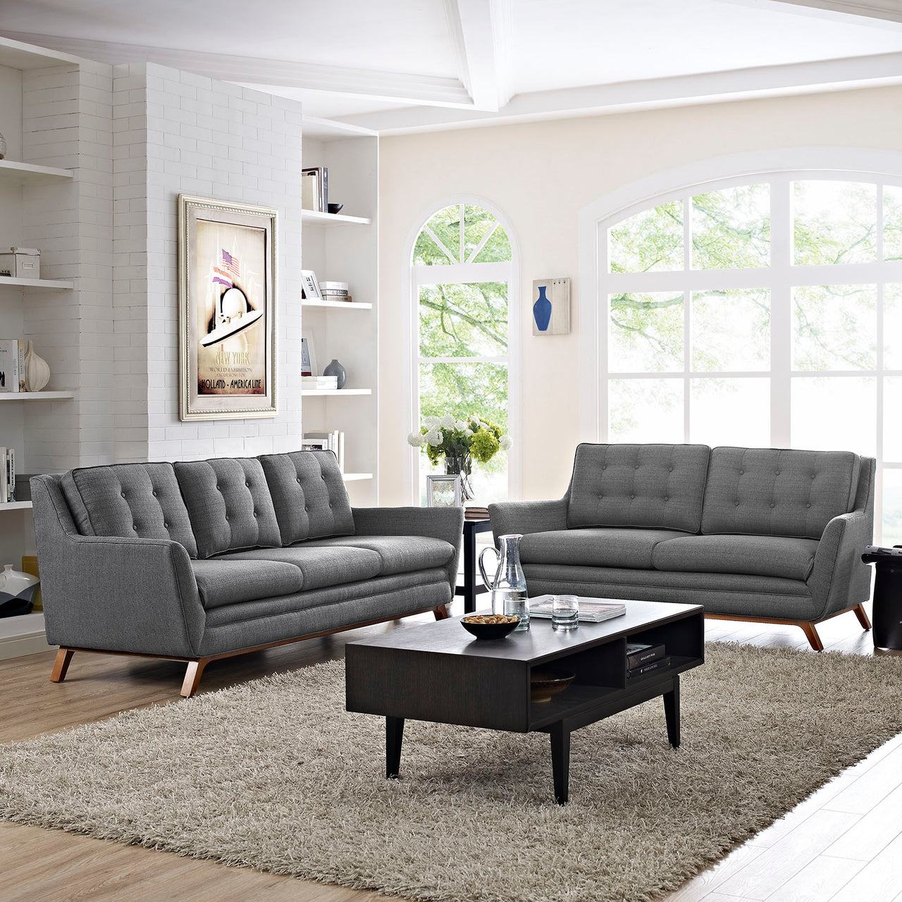 Captivate Fabric Living Room Set of 2, Gray