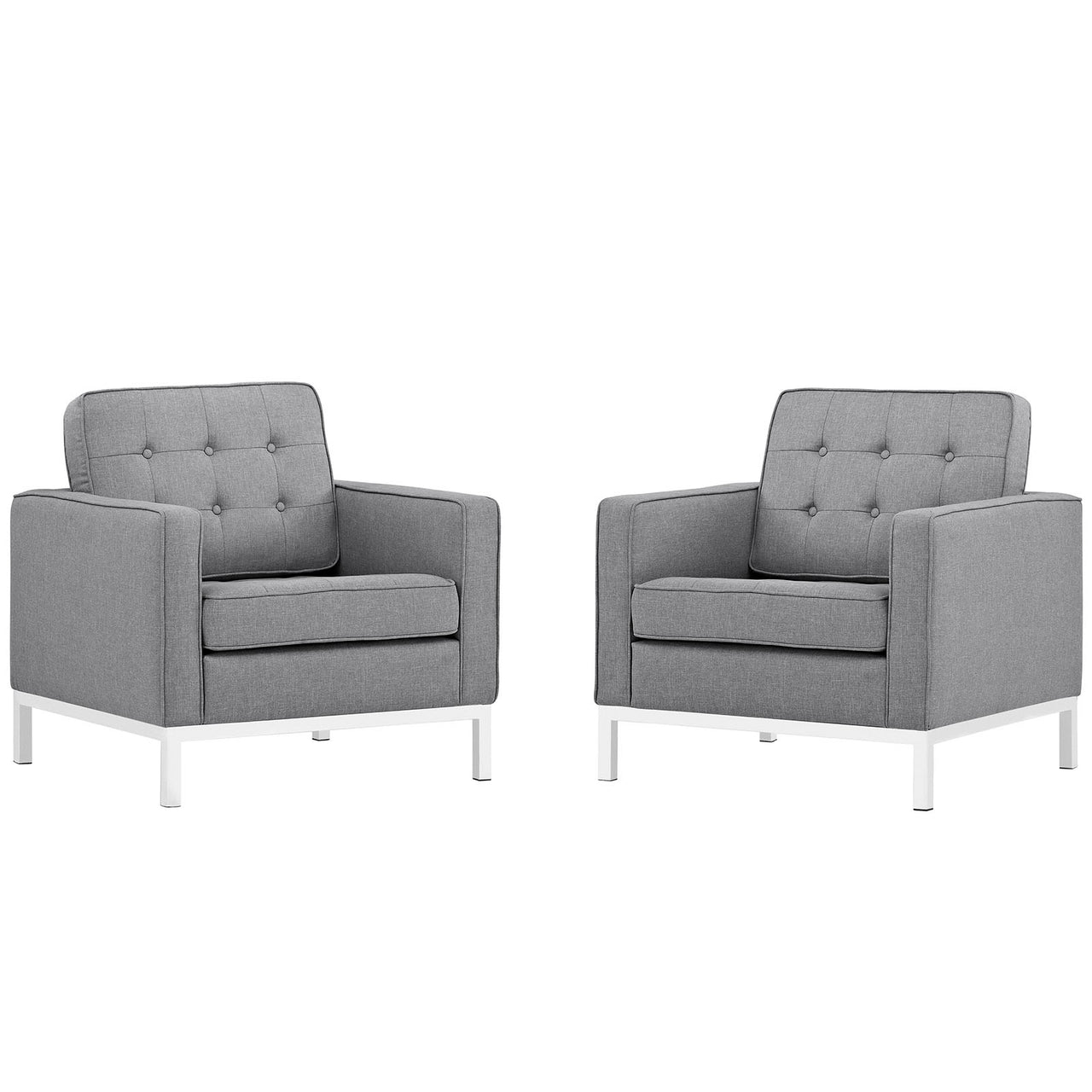 Loft Upholstered Fabric Armchairs Set of 2, Light Gray