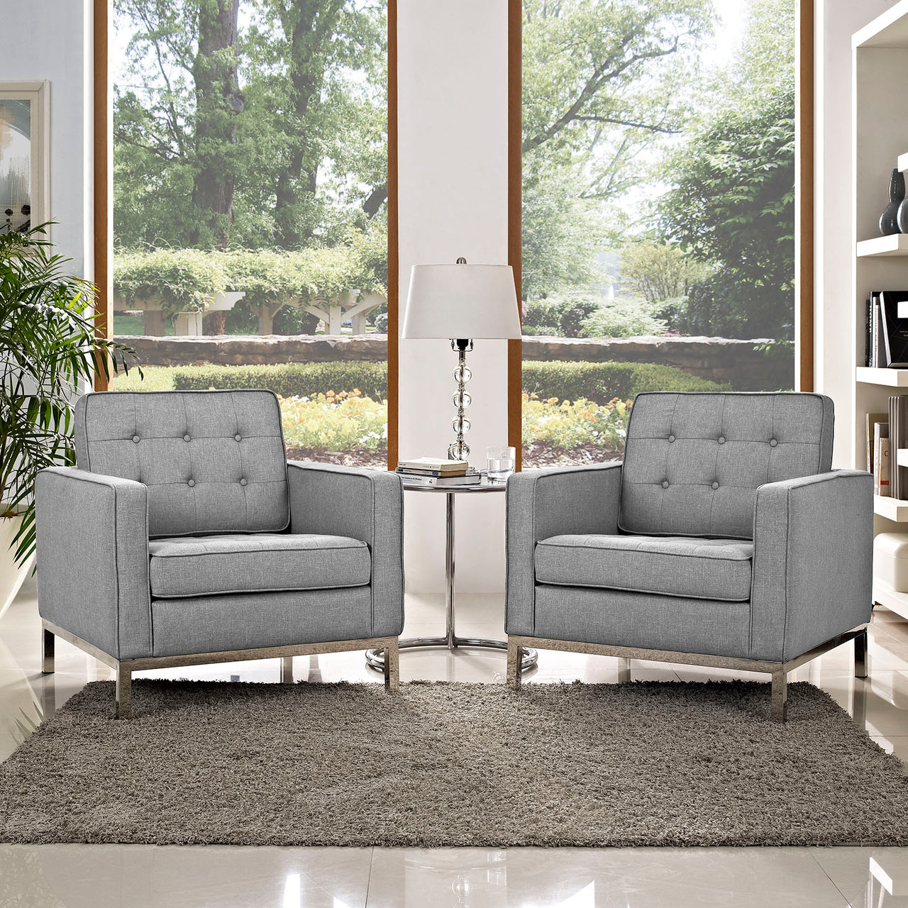 Loft Upholstered Fabric Armchairs Set of 2, Light Gray